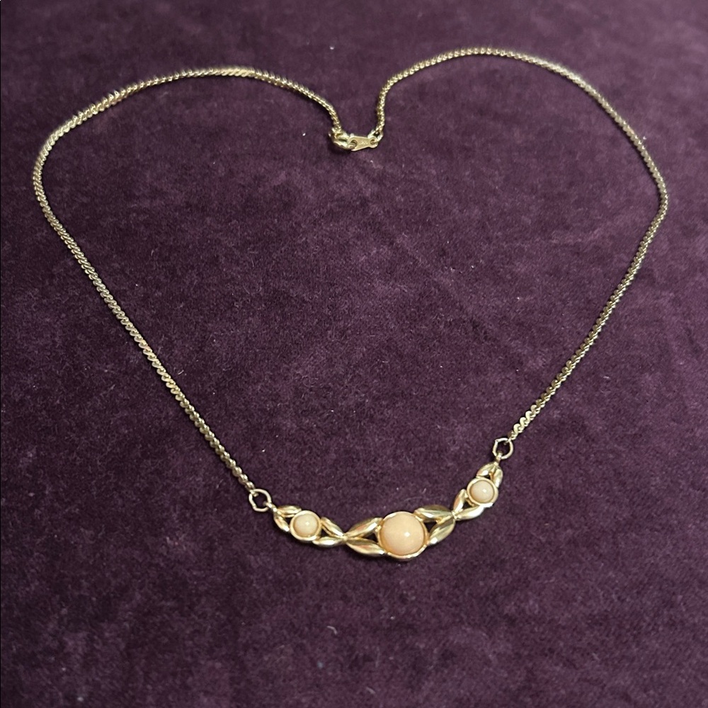 AVON Elegant Gold Necklace with Pink Pearl Accents